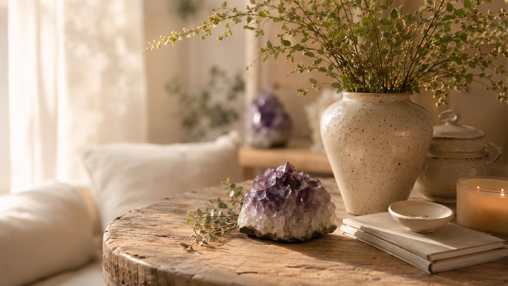Decorating a calm home space with mineral pieces
