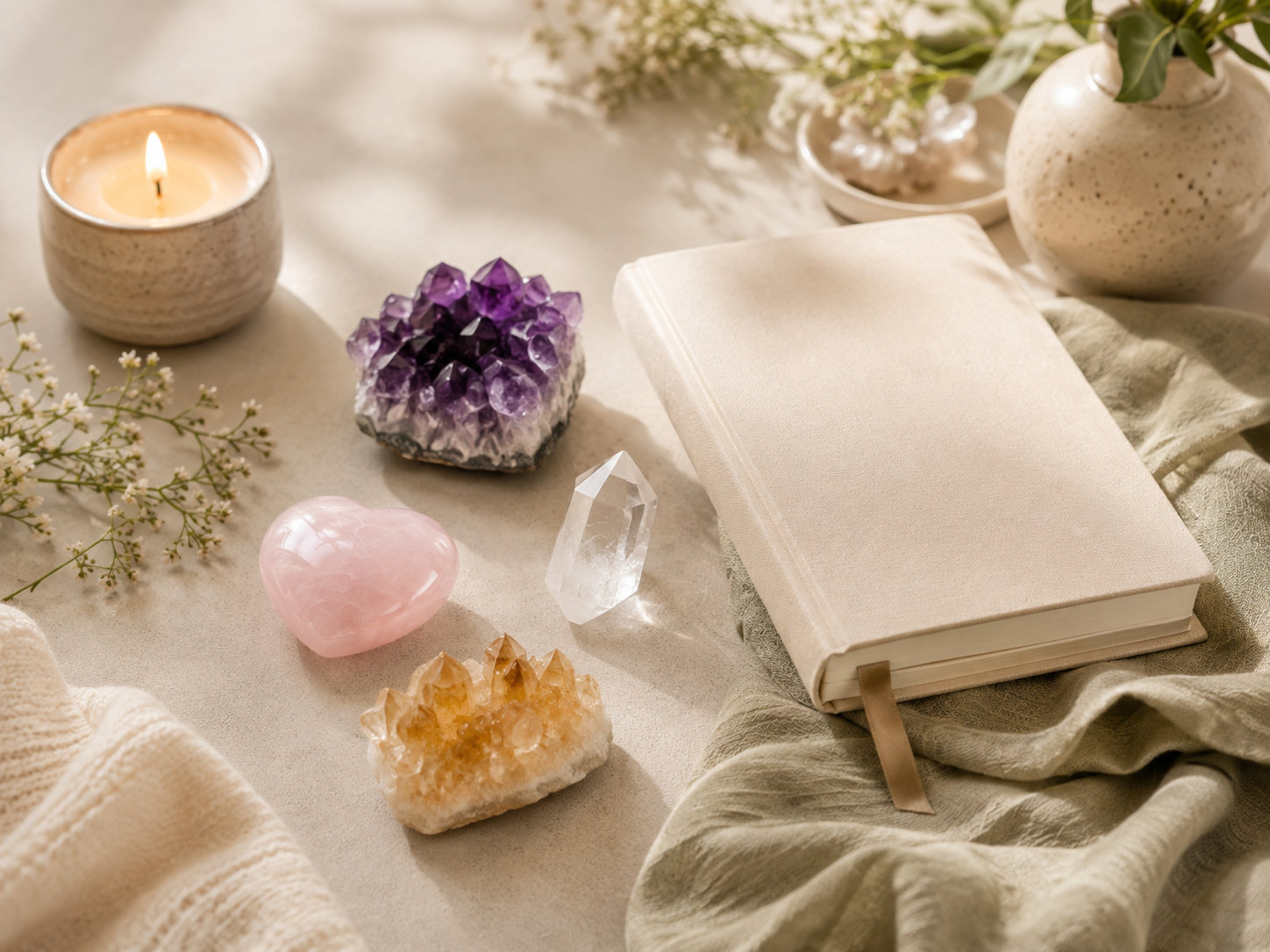 Crystal journal and mineral collection arranged for beginners