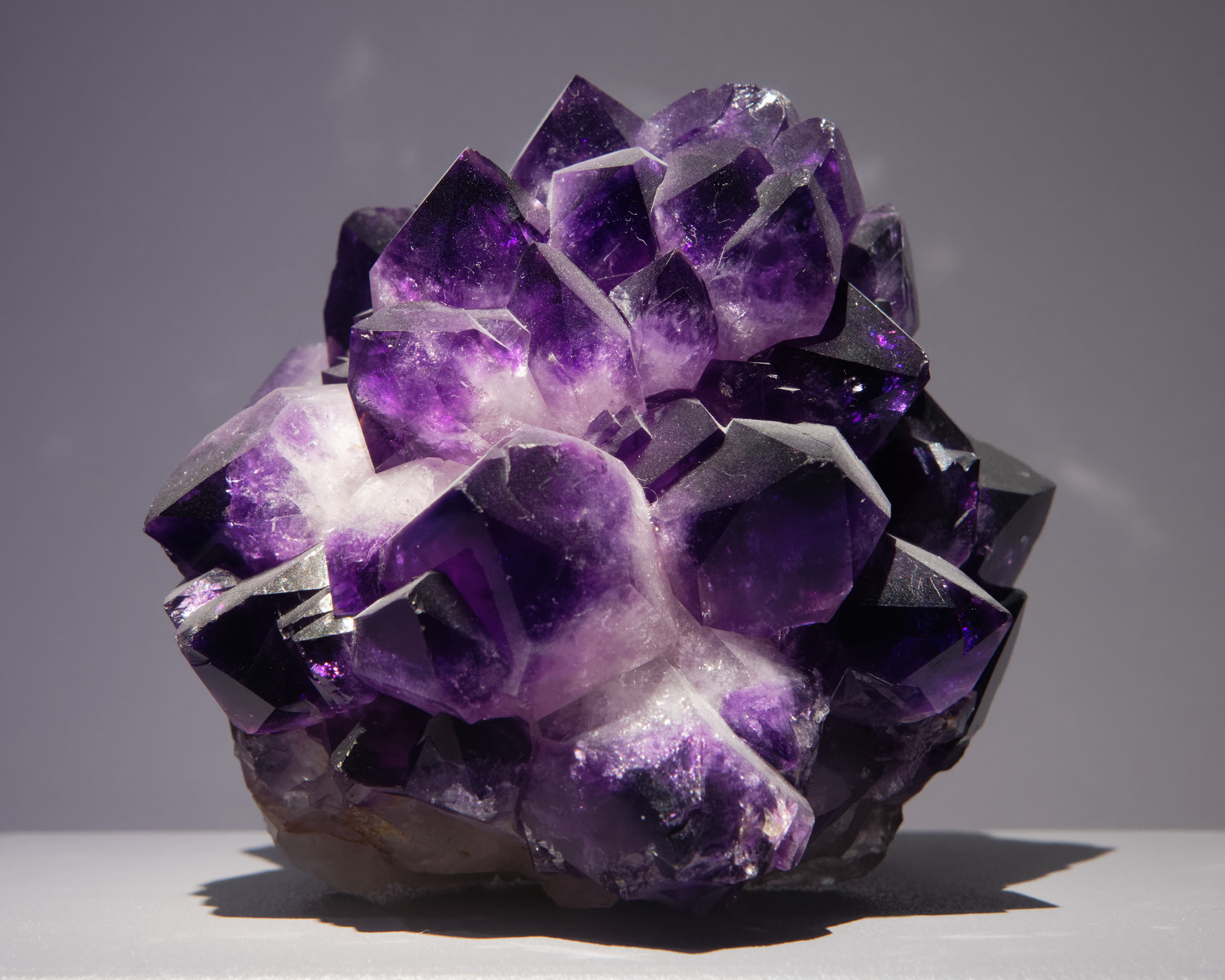 Deep-purple amethyst crystal cluster from Siberia