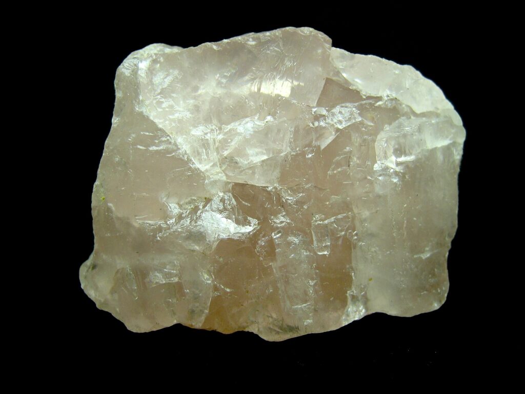 Massive rose quartz with its typical soft, hazy pink appearance
